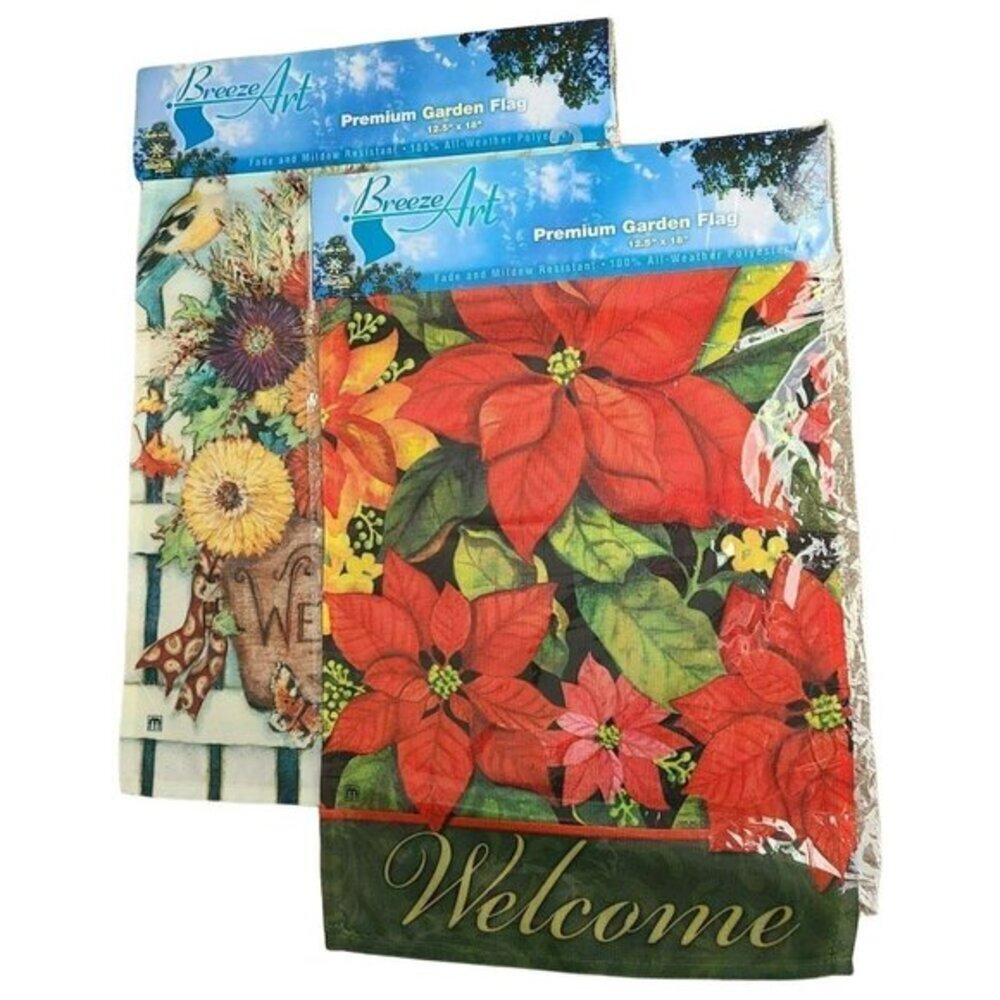 Breeze Art Fall and Christmas Flags 12 x 18 Winget Decor Garden Set of 2‎ New